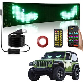 Light Eyes Eyes Light لزجاج أمامي السيارة ، 14.72''x3.62 '' لوحة شاشة عرض LED مرنة ، مصابيح عيون قابلة للبرمجة للسيارة ، لافتة LED مع التحكم عن بُعد والتطبيق ， 1pcs
