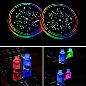 2Pcs LED Coaster Lights,7 Color Variable USB Rechargeable Coasters,LED Colorful Coasters,Car Coaster Lights