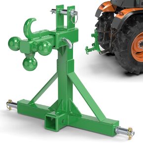 3 Point Trailer Hitch Dual 2" Receiver with Ball Hitch and Hook, 3 Point Hitch Receiver Tractor Mover Drawbar Hitch with Standard/5th Wheel/Goose Neck Connection, Cat.1 3 Point Hitch Attachment(Green)