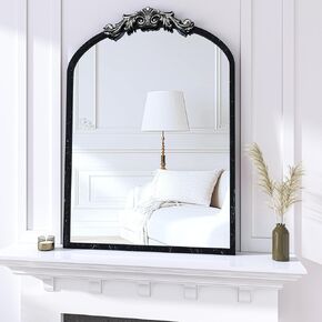 Hasipu Black Vintage Wall Mirror 40" x 30", Antique Arched Mirror with Metal Frame, Black Ornate Mirror, Baroque Mirror for Mantle, Bathroom, Living Room, Fireplace
