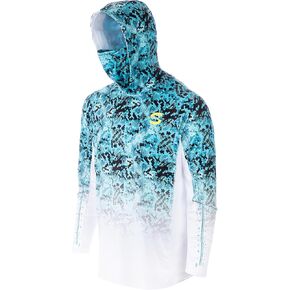 Synker Stealth All Weather Performance Fishing Camo Hoodie | upf 50+ قميص طويل الأكمام مع حماية من أشعة الشمس للرجال والنساء ، والتنفس ، التمويه (أكوامارين) (صغير)