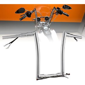 Pre-wired 16" Rise Sportster Dyna Softail Meathook Handlebars 1-1/2" Fat Ape Hangers for 2014-2022 Iron XL 883 1200, 2012-2017 Dyna Softail, Chrome