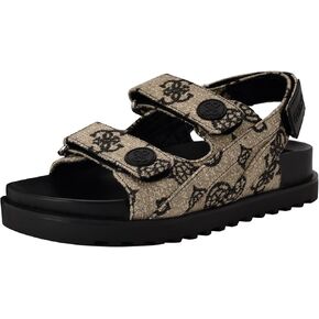 Guess Women's FADEY Sandal, Black/White Logo 001, 9
