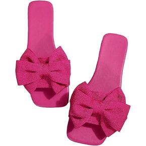GORGLITTER Women's Bow Sandals Square Open Toe Slip on Dressy Summer Sandals Hot Pink a 8