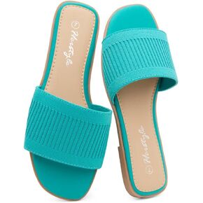 Herstyle Women’s Knit Flat Sandals 2025 – Dressy Casual Slip-On Fashion Sandals with Memory Foam, Square Open Toe Single Band Slides for Summer, Travel & Daily Comfort