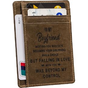 Engraved Pocket Wallet For Men,Personalized Minimalist Slim Leather Pocket Wallet for Husband Son Birthday Christmas