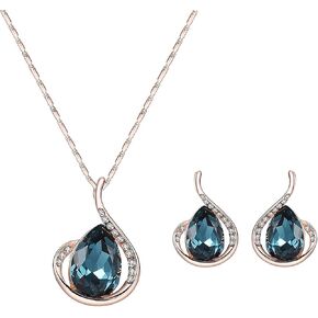 Fashion Pendant Necklace Earring Set Women Party Crystal Jewelry Set Gift Fashion Processed