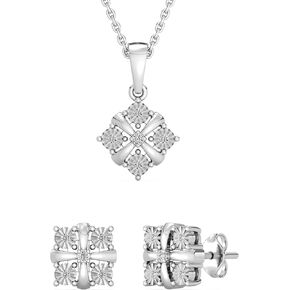 GILDED 1/10 CTTW Lab-Grown Diamond Necklace & Earring Set, Sterling Silver or 14K Gold-Plated, 18" Chain, Tarnish-Resistant, Elegant & Ethical Jewelry for Women, Gift-Boxed, Perfect for Gifting