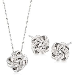 Ross-Simons Italian Sterling Silver Jewelry Set: Love Knot Necklace and Earrings