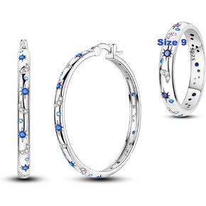 Hapour Celestial Jewelry Set, Moon Star Hoop Earrings & Ring Size 9 for Women & Teen