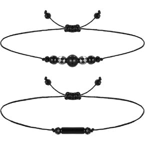 2PCS Black Tourmaline Bracelet and Black Obsidian Bracelet, Double Protection Bracelets Couples Friendship Bracelets for Women Men