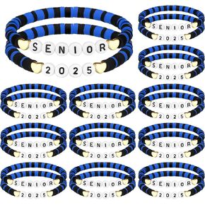 Tondiamo 24 PCS Senior 2025 Gifts Bracelets Bracelets Bulk End of Year Gifts من فئة المعلم من 2025 تهانينا لأساور الخريجين لصالح الحفلات الجامعية (Blue Black)