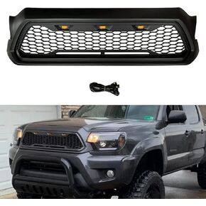 Tacoma Grille, Front Bumper Hood Mesh Grill with LED Lights - Black for Tacoma 2012-2015