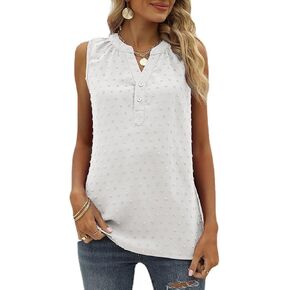 Women's Tunic Tank Tops Dressy Casual Sleeveless Shirts 2025 Trendy Summer Beach Loose Fit Swiss Dot V-Neck Blouses