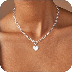 14K Gold Plated Necklace for Women Sweatproof, Non Tarnish Chunky Layered Chain Necklaces Thick Gold Layering Herringbone Paperclip Necklace Stacks Toggle Necklaces for Women Men