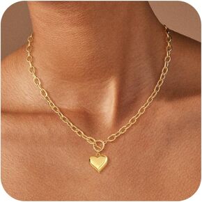 14K Gold Plated Necklace for Women Sweatproof, Non Tarnish Chunky Layered Chain Necklaces Thick Gold Layering Herringbone Paperclip Necklace Stacks Toggle Necklaces for Women Men in Saudi Arabia