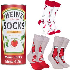 حزمة جوارب Heinz Mens من 3 Ketchup Baked Beaken Crew Socks للرجال المراهقين المراهقين الحجم الناعم 8-11 هدايا له (Ketchup الأحمر)