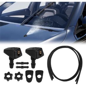 Windshield Washer Nozzles Kit, Windshield Sprayer Nozzle, Front Windshield Spray Nozzles Wiper Spray Washer Jet and Fluid Hose with Connectors, Windshield Washer Hose Kit Fit for Most Cars