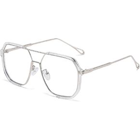 LJCZKA Pilot Blue Light Blocking Glasses Women Men 70s Square Metal Frame Oversized Double Bridge Computer Gaming Eyeglasses