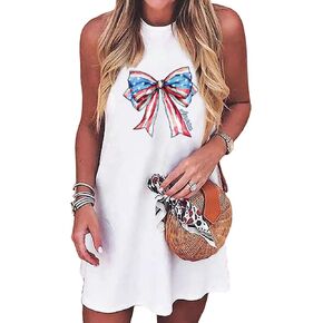American Flag Tank Dress for Women 4th of July Patriotic Graphic Sleeveless Mini Dress Casual Vacation Short Dresses