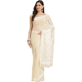 Ada Indian Hand Assorized Chikankari Women's Georgette Aree مع قطعة بلوزة غير متزايدة A130223 Fawn