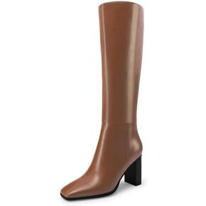 Knee High Boots Women Square Toe Chunky Heel Tall Boots Comfortable Side Zipper Dress Heeled Boots