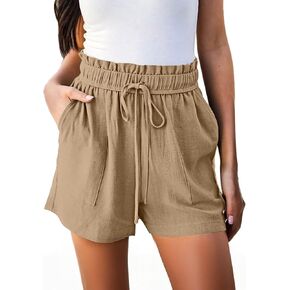 Hody Lovy Linen Beach Vacation Shorts for Women Dressy Casual Summer Outfits 2025 Comfy Trendy Clothing, Brown M