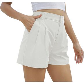 Women's Wide Leg Suit Tailored Shorts Casual Elastic Waist Summer Dressy Work Trouser Shorts with Flared Pockets