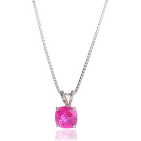 Amazon Collection 925 Sterling Silver 6mm Cushion Cut January Birthstone Garnet Solitaire Pendant Necklace for Women with 18 inch Box Chain in Saudi Arabia