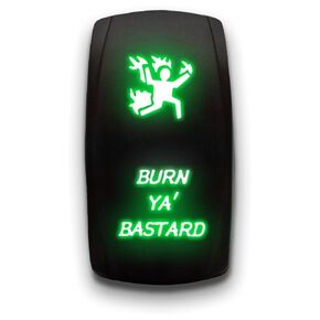 Burn YA Bastard - Blue - Laser Etched Toggle Switch 5-PIN MAintained Switch Waterproof Black Shell/ON-Off DPST Illuminated Rocker Switch for Auto Truck Boat Marine - 20A 12V/10A 24V