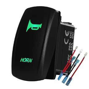 Horn Momentary Rocker Switch Green Led 5Pins (On)-Off Mom Toggle Switch with Wires for Car Truck Can-Am Commander UTV Jeep JK Dashboard 12V 24V