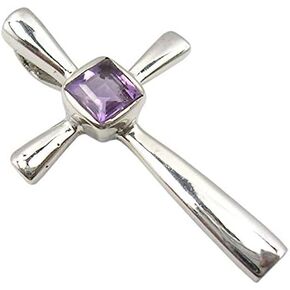 925 Sterling Silver 4 × 4 مم من الجمشت Cross قلادة 1.2 "Gemstone هدية