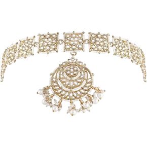Aheli Gold Plated Traditional Floral Kundan Pearl Studded Rajasthani Sheeshphool/Mathapatti Jewelry for Women in Kuwait