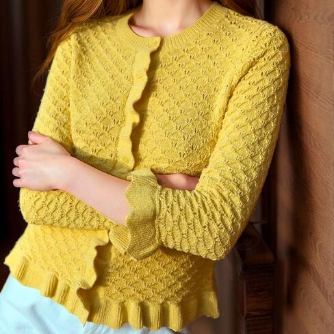 FindThy Women’s Crochet Cardigan Sweater Trendy Crewneck Ruffle Long Sleeve Button Down Crop Knitwear Tops in Saudi Arabia