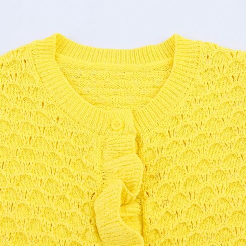 FindThy Women’s Crochet Cardigan Sweater Trendy Crewneck Ruffle Long Sleeve Button Down Crop Knitwear Tops in Saudi Arabia