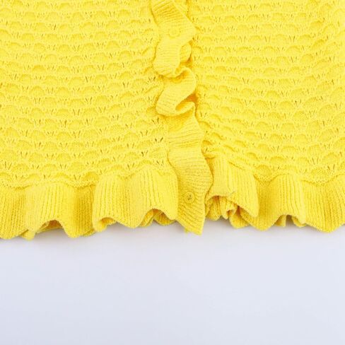 FindThy Women’s Crochet Cardigan Sweater Trendy Crewneck Ruffle Long Sleeve Button Down Crop Knitwear Tops in Saudi Arabia