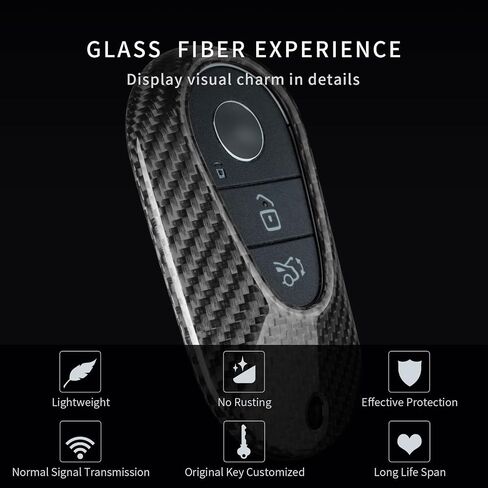 Key Fob Cover Compatible with Mercedes Benz,Real Glass Fiber Key Case Key Shell Protector fits for Benz EQE350 S580 C300 C Class S Class G Class E Class Key Fob Cover,Silver Black in Kuwait