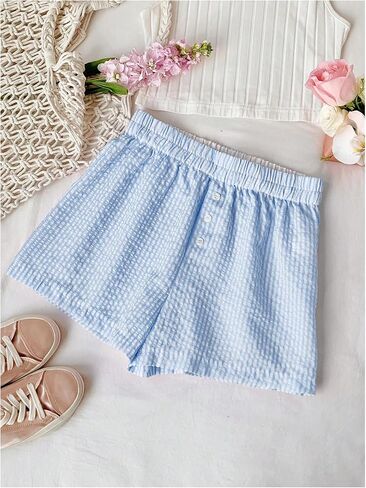 MakeMeChic Women's Striped Elastic Waist Shorts Button Front Summer Shorts in Kuwait