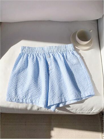 MakeMeChic Women's Striped Elastic Waist Shorts Button Front Summer Shorts in Kuwait