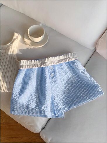 MakeMeChic Women's Striped Elastic Waist Shorts Button Front Summer Shorts in Kuwait