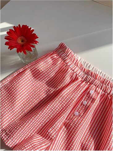 MakeMeChic Women's Striped Elastic Waist Shorts Button Front Summer Shorts in Kuwait