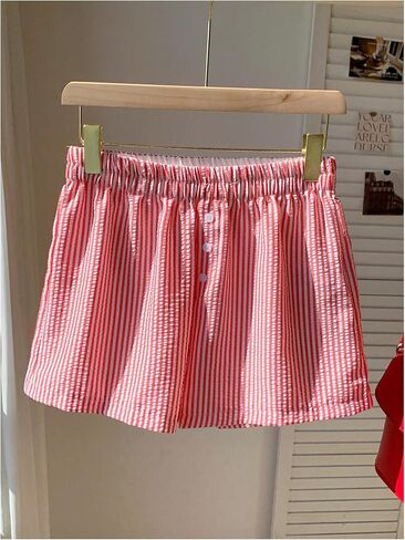 MakeMeChic Women's Striped Elastic Waist Shorts Button Front Summer Shorts in Kuwait