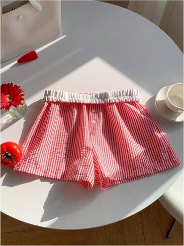 MakeMeChic Women's Striped Elastic Waist Shorts Button Front Summer Shorts in Kuwait