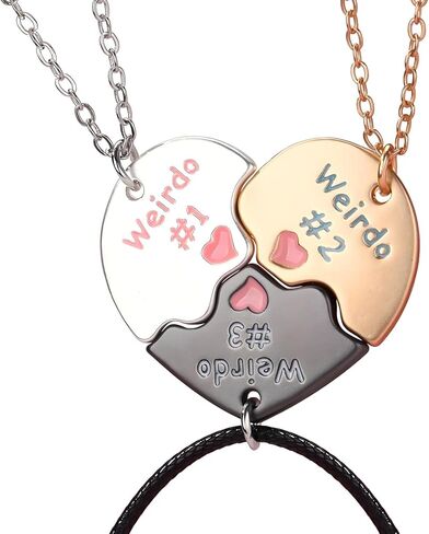 LIU JUN Bff Necklace For 3, Weirdo 1 Weirdo 2 Weirdo 3 Necklace Heart Bff Matching Necklace For 3 Best Friend Necklaces Sister Friendship Forever Jewelry Gifts in Kuwait