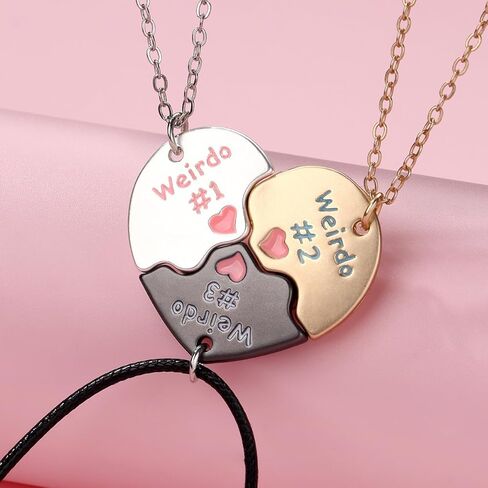 LIU JUN Bff Necklace For 3, Weirdo 1 Weirdo 2 Weirdo 3 Necklace Heart Bff Matching Necklace For 3 Best Friend Necklaces Sister Friendship Forever Jewelry Gifts in Kuwait