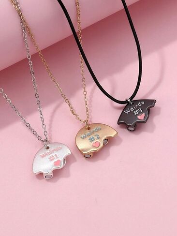 LIU JUN Bff Necklace For 3, Weirdo 1 Weirdo 2 Weirdo 3 Necklace Heart Bff Matching Necklace For 3 Best Friend Necklaces Sister Friendship Forever Jewelry Gifts in Kuwait