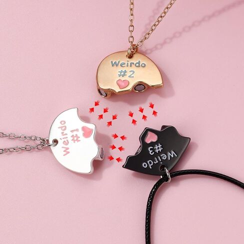 LIU JUN Bff Necklace For 3, Weirdo 1 Weirdo 2 Weirdo 3 Necklace Heart Bff Matching Necklace For 3 Best Friend Necklaces Sister Friendship Forever Jewelry Gifts in Kuwait