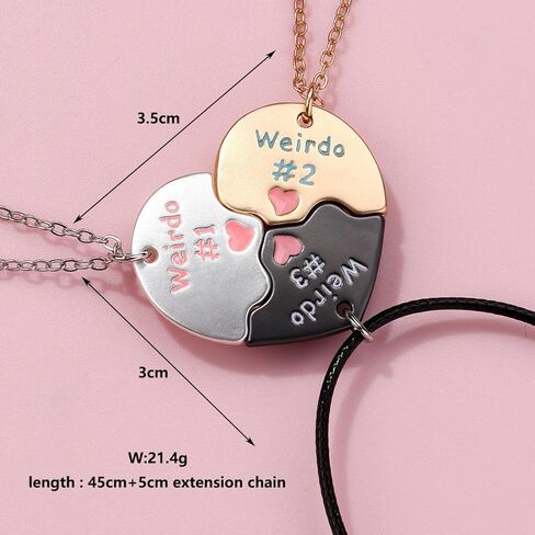 LIU JUN Bff Necklace For 3, Weirdo 1 Weirdo 2 Weirdo 3 Necklace Heart Bff Matching Necklace For 3 Best Friend Necklaces Sister Friendship Forever Jewelry Gifts in Kuwait