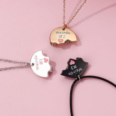 LIU JUN Bff Necklace For 3, Weirdo 1 Weirdo 2 Weirdo 3 Necklace Heart Bff Matching Necklace For 3 Best Friend Necklaces Sister Friendship Forever Jewelry Gifts in Kuwait