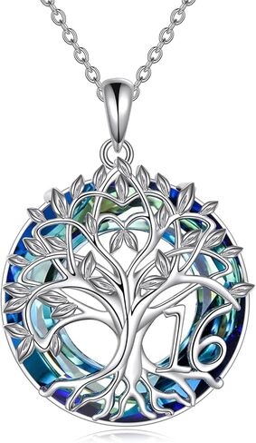 16th 18th 30th 40th 50th 60th 70th 80th 90th 100th Birthday Gifts Necklace for Women Sterling Silver Tree of Life Necklace with Blue Crystal Mothers Day Christmas Jewelry Gifts for Mother Women Wife in Saudi Arabia